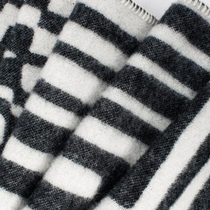 Pure Wool Blanket XL 130x200 cm Obscure Chess Black White Natural Wool. Luxury Bedspread, Throw Blanket, Bedding, Poncho. Woven in EU image 4