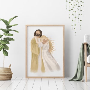 Jesus Christ Holding a Woman - Watercolor Christ Wall Decor - Religious Art - Christian Gift & LDS Home Decor - Printable Picture of Christ