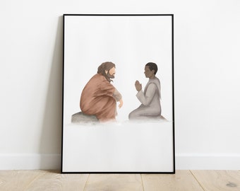 Jesus Christ Listening - Watercolor Christ Wall Decor - Religious Art - Christian Gift & LDS Home Decor - Printable Picture of Christ