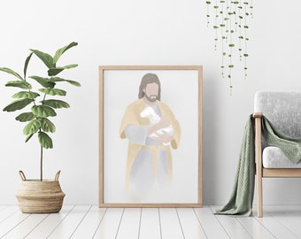Jesus The Good Shepherd | Jesus Christ Watercolor Art, Jesus Wall Art, Jesus Gift, Printable Jesus Christ Wall Decor, Digital Download