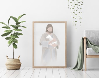 Jesus Portrait Art Print - Watercolor Christ Wall Decor - Religious Art - Christian Gift & LDS Home Decor - Printable Picture of Christ