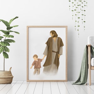 Jesus Walking with Child - Watercolor Christ Wall Decor - Religious Art - Christian Gift & LDS Home Decor - Printable Picture of Christ