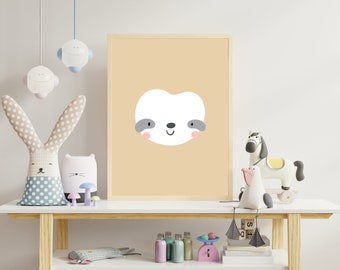 Kinderzimmer Wandkunst zum Ausdrucken, Neues Baby Geschenk, Kinderzimmer Wandbild, Kinderzimmer Deko, Tiere Wanddeko | Niedliches Faultier Gesicht Print