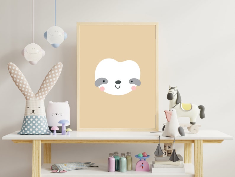 Printable Nursery Wall Art, New Baby Gift, Nursery Wall Print, Kids Room Decor, Animals Wall Decor Cute Sloth Face Print image 1