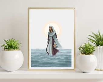 Una gran calma / Jesús caminando sobre el agua / El Cristo viviente / Pintura de acuarela de Jesús / Impresión de arte de Jesús / Arte mormón / Impresión de arte SUD