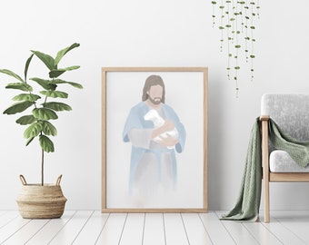 Jesus The Good Shepherd | Jesus Christ Watercolor Art, Jesus Wall Art, Jesus Gift, Printable Jesus Christ Wall Decor, Digital Download