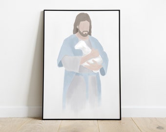 Jesus Portrait Art Print - Watercolor Christ Wall Decor - Religious Art - Christian Gift & LDS Home Decor - Printable Picture of Christ