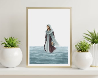 Una gran calma / Jesús caminando sobre el agua / El Cristo viviente / Pintura en acuarela de Jesús / Impresión artística de Jesús / Arte mormón / Impresión artística SUD