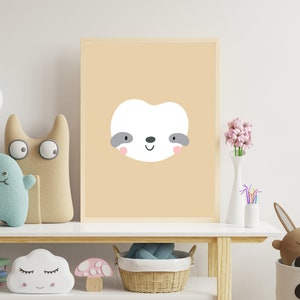 Printable Nursery Wall Art, New Baby Gift, Nursery Wall Print, Kids Room Decor, Animals Wall Decor Cute Sloth Face Print image 2