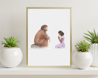 Jesus Listening | Jesus Christ Portrait, Jesus Watercolor Print, Christ Print, Jesus Wall Art, Printable Wall Decor, Digital Download