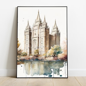 Salt Lake Temple Watercolor Print | Christian Watercolor Print, Christian Wall Art, LDS Art, Printable Wall Decor, Digital Download