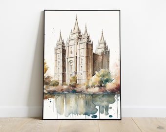 Salt Lake Temple Watercolor Print | Christian Watercolor Print, Christian Wall Art, LDS Art, Printable Wall Decor, Digital Download