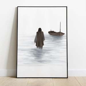 Jesus Walking on Water | Jesus Christ Portrait, Jesus Watercolor Print, Christ Print, Jesus Wall Art, Printable Wall Decor, Digital Download