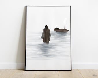 Jesus Walking on Water | Jesus Christ Portrait, Jesus Watercolor Print, Christ Print, Jesus Wall Art, Printable Wall Decor, Digital Download