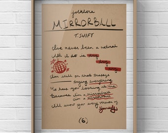 FOLKLORE “Mirrorball” Lyrics Print | Taylor Swift Album Printable | Handwritten Lyrics | Digital Download Wall Art | Bedroom