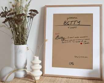 FOLKLORE “betty” Lyrics Print | Taylor Swift Album Printable | Handwritten Lyrics | Digital Download Wall Art | Bedroom