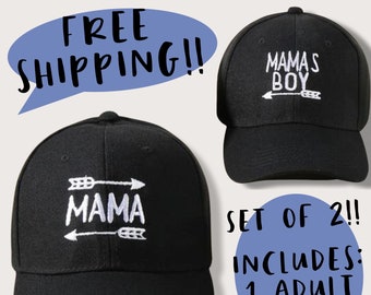 Mother and Son Baseball Hat Set, MAMA and MAMAS BOY Matching Hats, Embroidered Mama And Me Toddler Kid Youth Child Boy Adult Mommy And Me