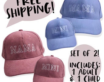 MAMA and MINI Matching Baseball Hats, Embroidered Mother Daughter Hat Set, Mama Toddler Kid Youth Child Girl Adult Adjustable Mama And Me