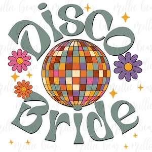 Disco Bride PNG Download instantâneo Retro Bride Tshirt Design Presente para sublimação de noiva Festa de despedida de solteira dos anos 80 PNG, impressão sob demanda