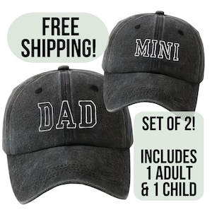 DAD and MINI Matching Baseball Hats, Embroidered Father Son Hat Set, Dad Toddler Kid Youth Child Girl Adult Adjustable Daddy and Me Hats