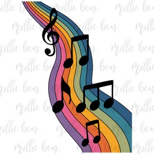 Arco-íris música nota PNG download instantâneo música tshirt design presente para músico sublimação música arquivo PNG para impressão sob demanda clipart de música