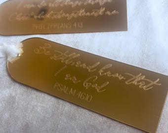 Marcapáginas personalizado con versículo bíblico, acrílico dorado, regalo cristiano personalizado para amigos, marcador de fe con versículo bíblico personalizado