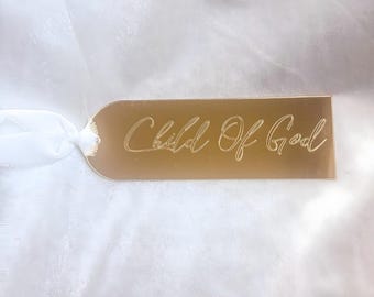Marcador de niño de Dios para marcadores de la Biblia, regalo de bautismo para primera comunión, confirmación, marcador de versículo bíblico, regalo para cristiano, acrílico dorado