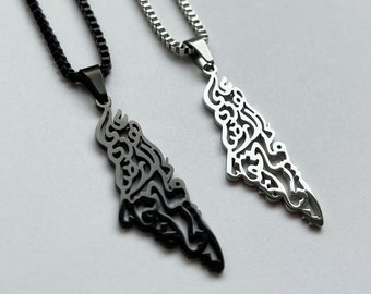 Palestine Map Necklace with Arabic Calligraphy, Palestine Necklace for men, Jerusalem, Arabic Calligraphy