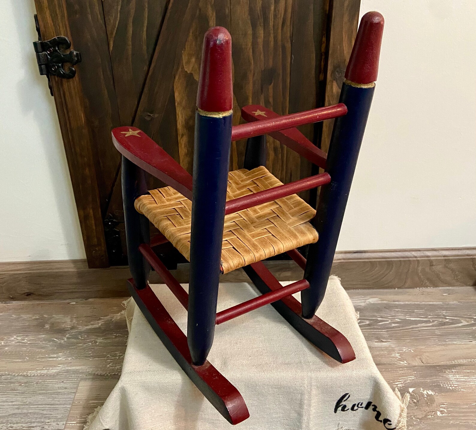 Vintage Toy size rocking chair painted deep red and blue with Etsy