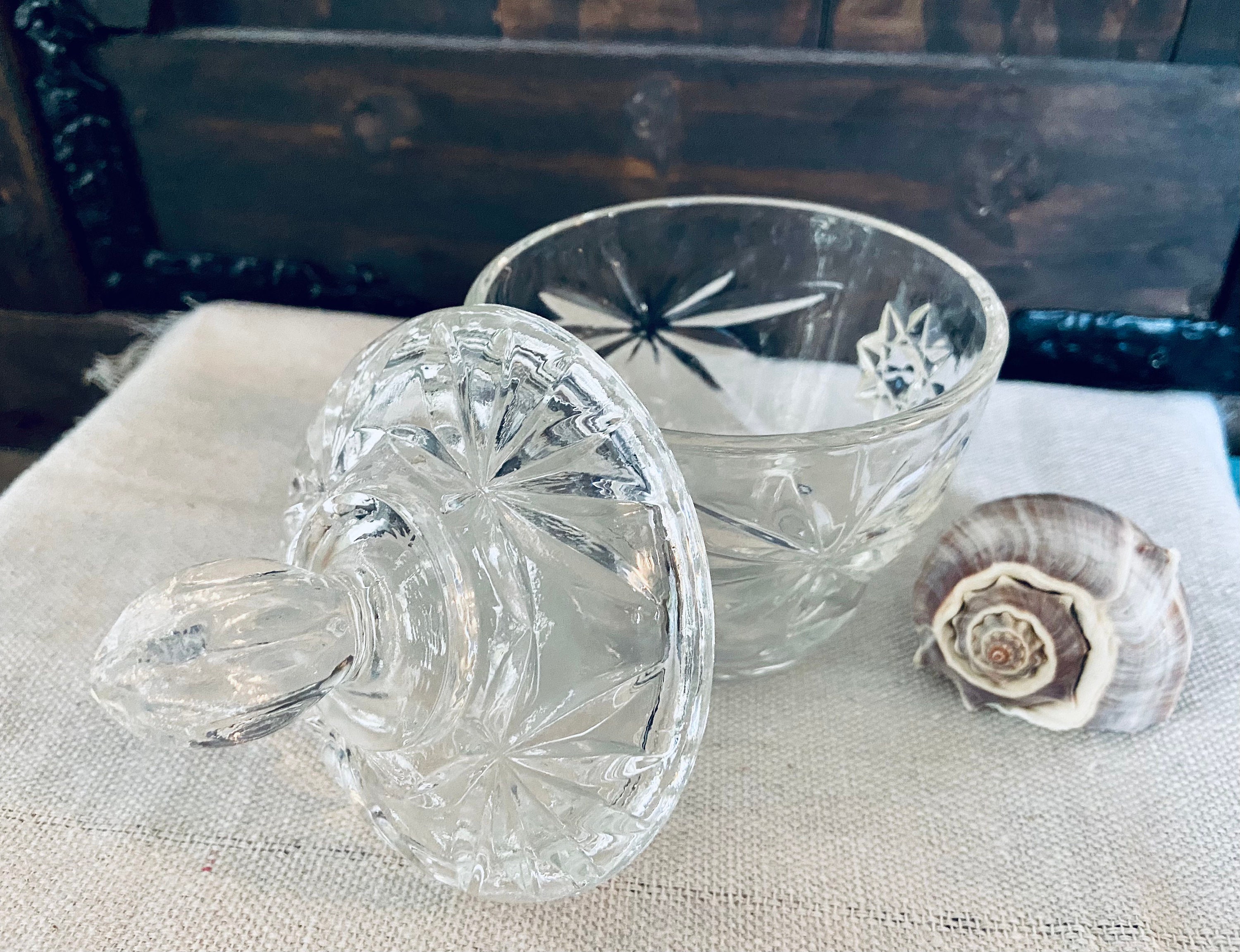 Vintage clear glass candy dish with lid floral starburst etsy
