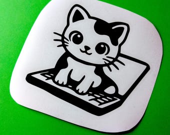 Black Cat Laptop Sticker | Cute Cat on Keyboard Vinyl Decal | Cat Lover Gift | Funny Cat Sticker | Minimalist Laptop Decal | Waterproof