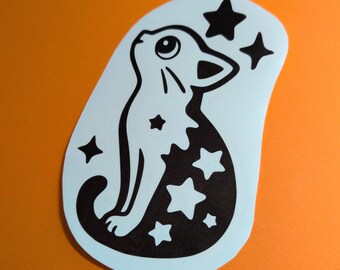 Cat Star Vinyl Sticker | Sitting Cat with Stars | Cute Cat Sticker | Cat Lover Gift | Japanese Cat Decal | Waterproof Vinyl Sticker | Laptop