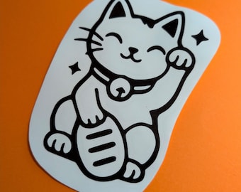 Lucky Cat Vinyl Sticker | Maneki Neko Laptop Sticker | Japanese Cat Decal | Cute Cat Sticker | Cat Lover Gift | Waterproof Vinyl Sticker