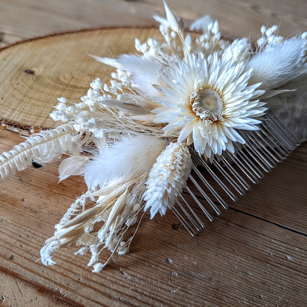 Ivory/White Dried Flower Hair Comb/Hair Slide | Wedding | Bride | Bridesmaid