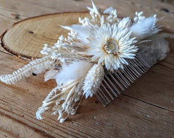 Ivory/White Dried Flower Hair Comb/Hair Slide | Wedding | Bride | Bridesmaid