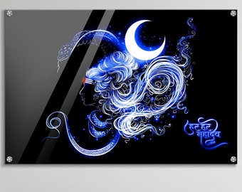 Lord Shiva Painting - Digitally Created & Printed on Crystal Clear Acrylic - High Quality Hindu God Wall Decor