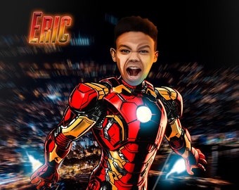 Custom Superhero Portrait, Personalized IronMan Comic Art (Digital)