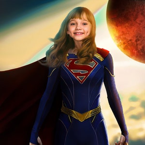 Superhelden Portrait nach Foto vom Foto, Supergirl Portrait nach Foto, Geschenk für Sie, Comics Geburtstagsgeschenk für Kinder
