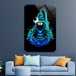 Shiva Painting - Digitally Created & Printed on Crystal Clear Acrylic - High Quality Hindu God Wall Decor