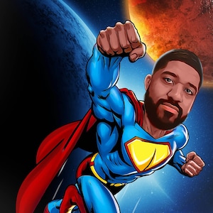 Superhelden Portrait nach Foto vom Foto, Superhelden Portrait vom Foto, Vatertagsgeschenk, Comics Geburtstagsgeschenk für Kinder