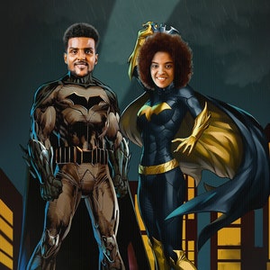 Personalisiertes Superhelden Portrait, Super Paar Poster, Geburtstagsgeschenk, Geschenk für Ihn, Comics Geburtstagsgeschenk für Kinder