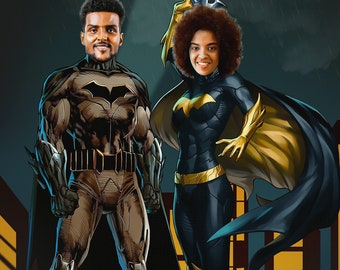 Personalized Superhero Portrait, Super Couple Anniversary Gift (Digital)