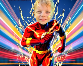 Custom Superhero Flash Portrait from Photo, Comic Style Gift