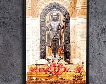 Ram Lalla Framed Wall Art -Gift for Ram Devotee | Framed Wall Art from Ayodhya Temple on Classic Matte Paper and Wooden Frames