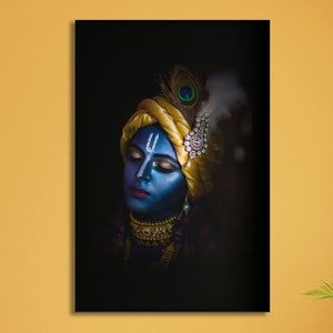 Lord Krishna Painting- Semi-Realistic Oil Digital Portrait Fusion Printed on a high quality Canvas
