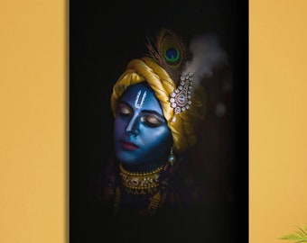 Lord Krishna Painting- Semi-Realistic Oil Digital Portrait Fusion Printed on a high quality Canvas