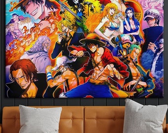 Anime Pirates Painting on framed canvas, Anime Pirates - Watercolor style digital painting on Canvas, Gift for Him, Gift for her