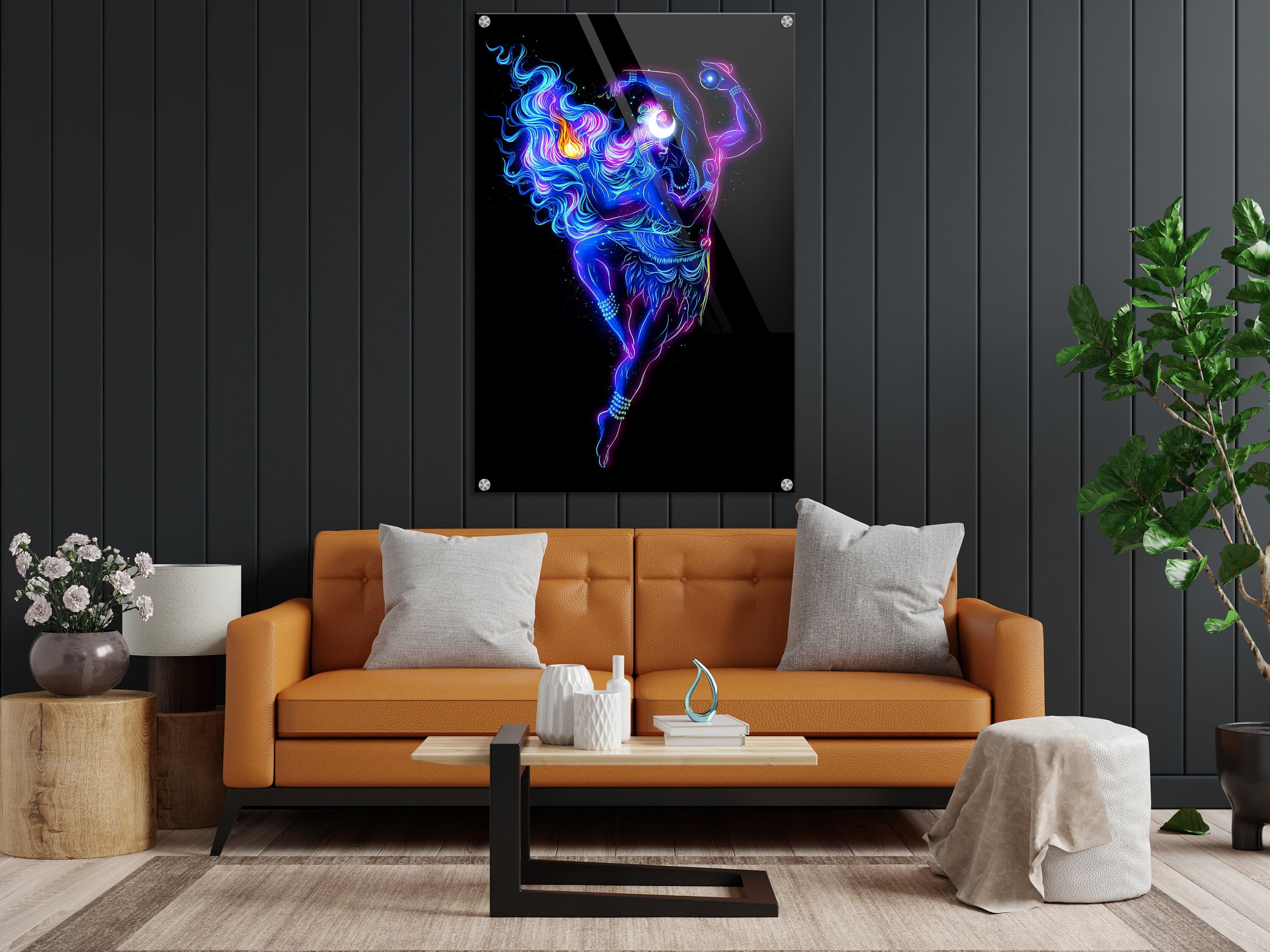Shiva Painting - Dancing Shiva Wall Art- Digitally Created & Printed on Crystal Clear Acrylic - High Quality Hindu God Wall Decor