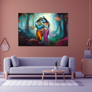 Radha Krishna Canvas Print | Digital Watercolor, Acrylic, Oil Paint Style