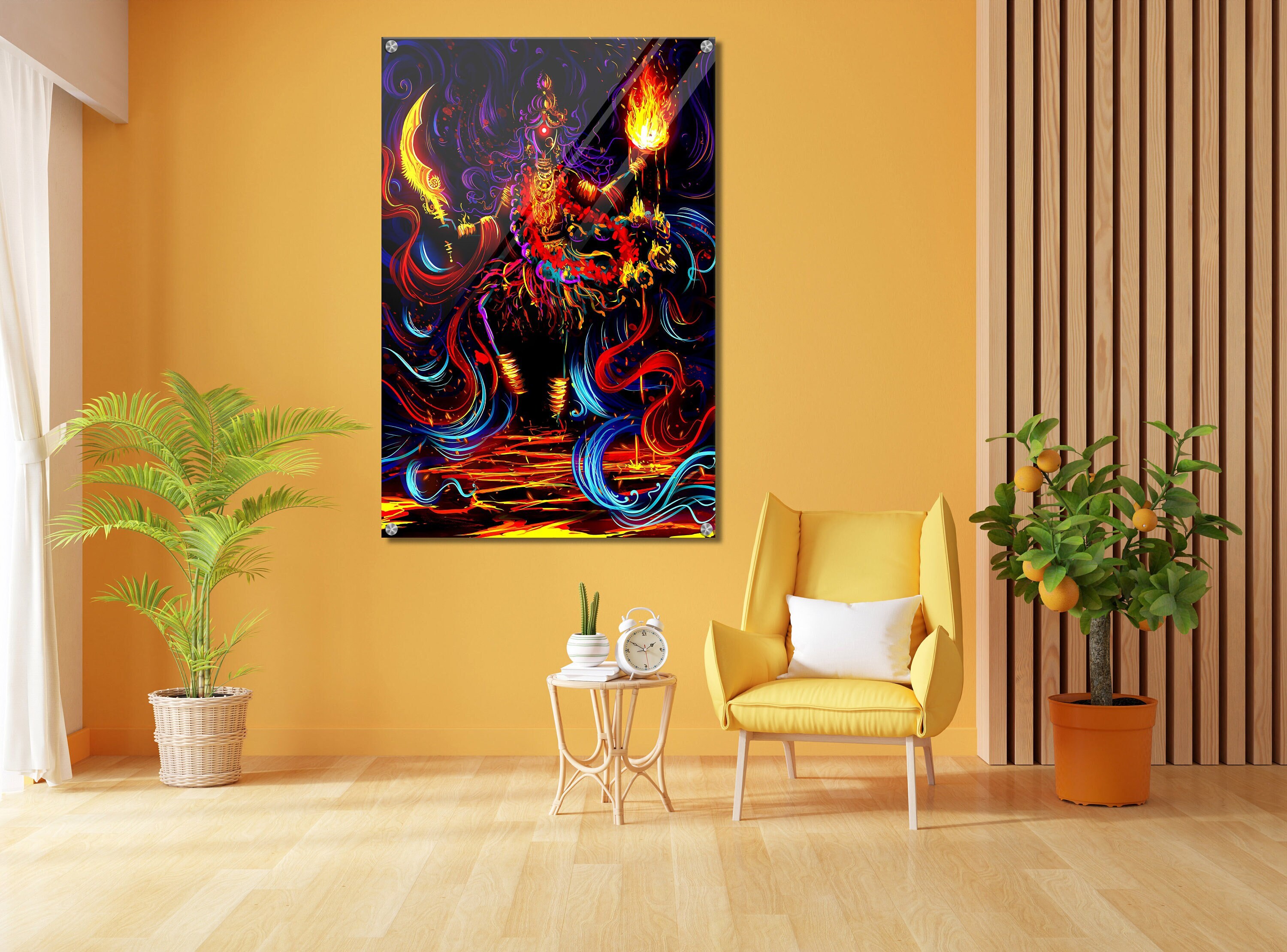 Maa Kaali Painting Printed on Crystal Clear High-Quality Acrylic - Elite Class Goddess Kaali Wall Art for Home Decor or Gift